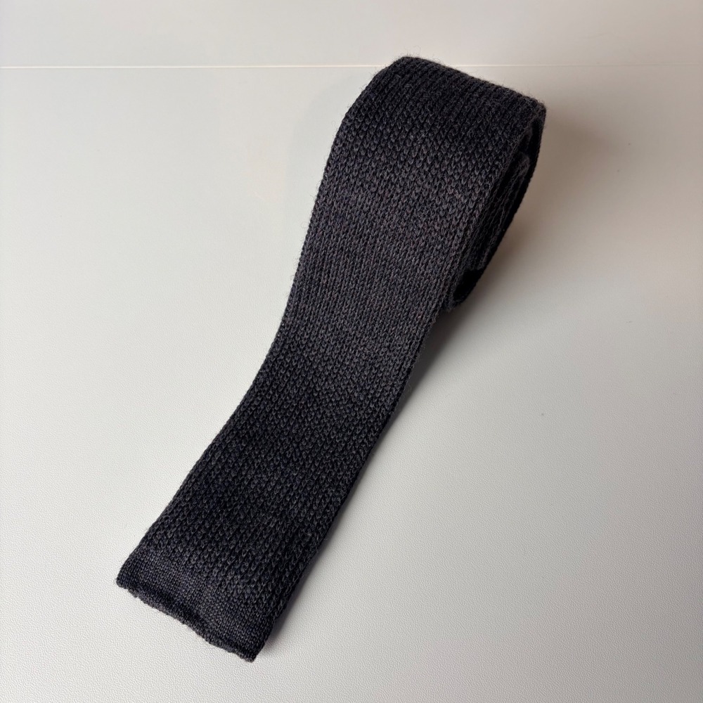 APC Rue Madame Paris Mens Knit Square Tie Charcoal Grey 100% Wool Made in Italy